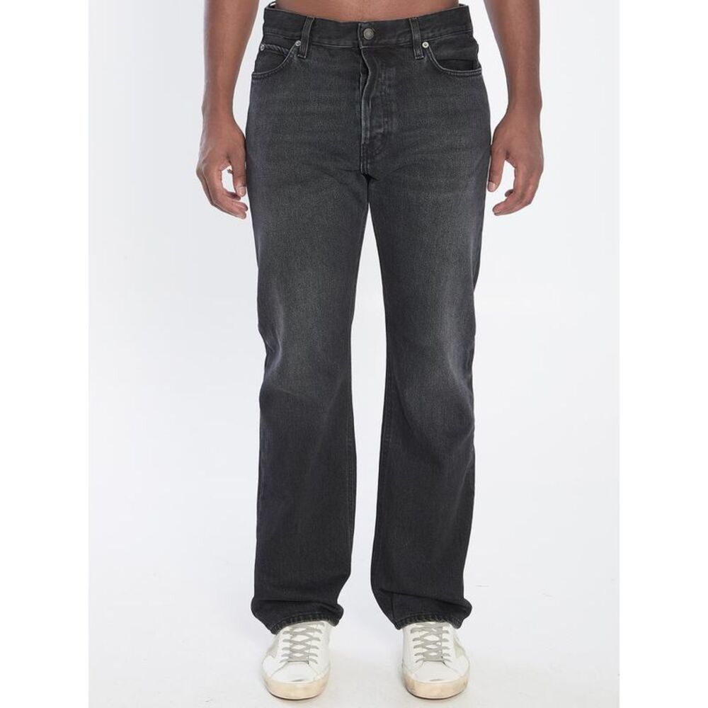 HAIKURE Men's Straight Leg Washed Denim Jeans Men BLACK Pants